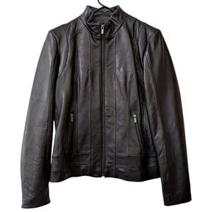 Wilsons Leather Biker Moto Jacket - Timeless Black Genuine Leather, Size Small